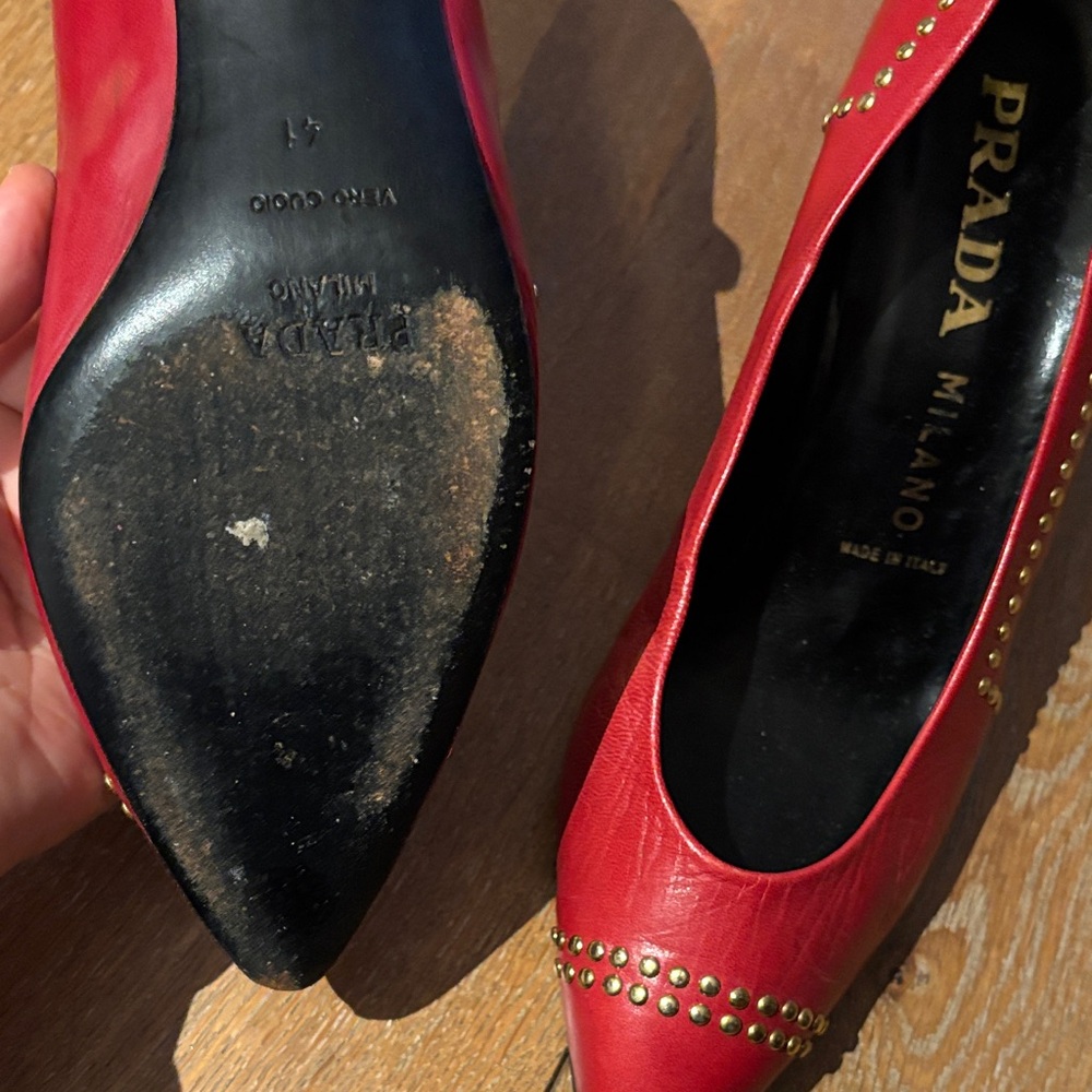Prada Red Studded Heels 41/10 vintage 80s - Picture 3 of 7